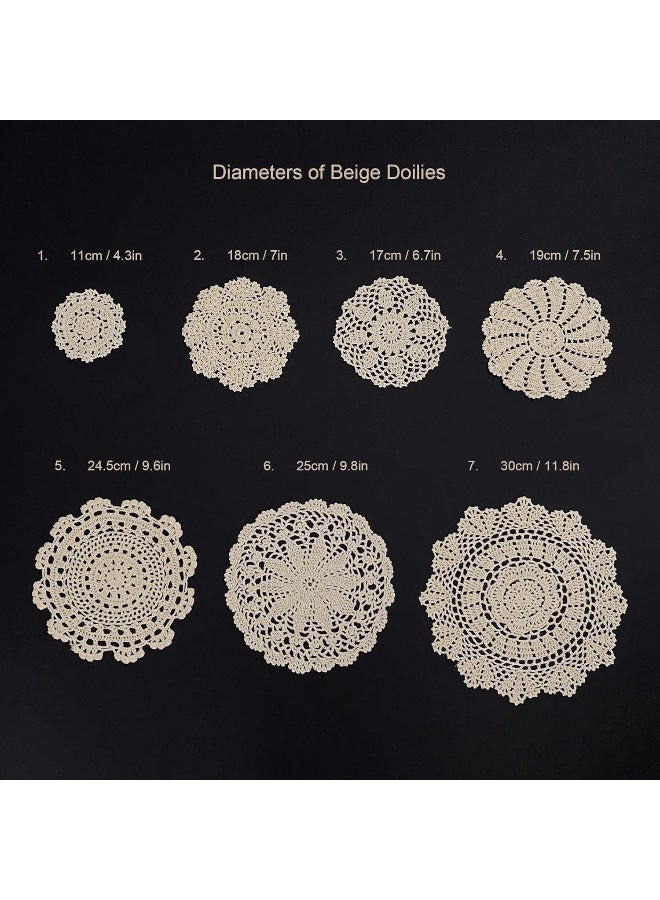 kilofly 14 pcs Cotton Crochet Doilies 4"-11.5" Handmade White Beige Placemats - Image 4