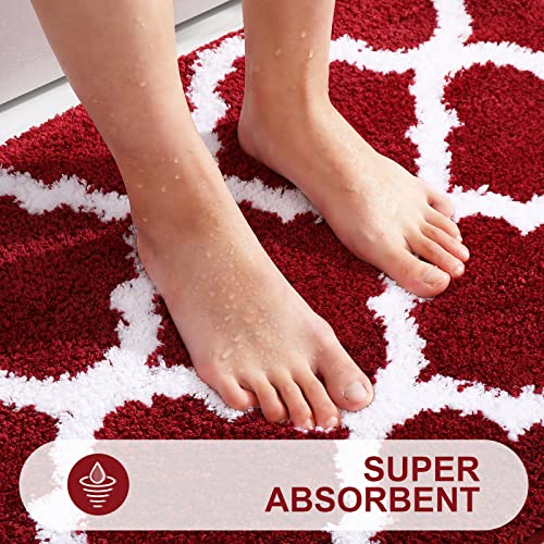 OLANLY Bathroom Rugs Set 2 Piece, Microfiber Bath Shower Mat and U-Shaped Toilet Rug, Machine Wash Dry, Non-Slip Absorbent Shaggy Bath Mats for Tub, Shower and Bathroom (30"x20"+24"x20", Burgundy) - Image 3