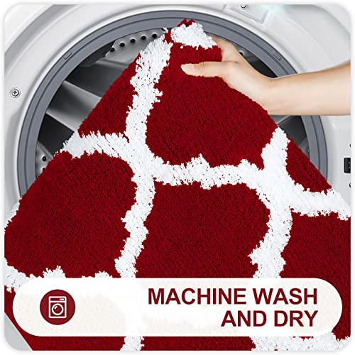 OLANLY Bathroom Rugs Set 2 Piece, Microfiber Bath Shower Mat and U-Shaped Toilet Rug, Machine Wash Dry, Non-Slip Absorbent Shaggy Bath Mats for Tub, Shower and Bathroom (30"x20"+24"x20", Burgundy) - Image 5