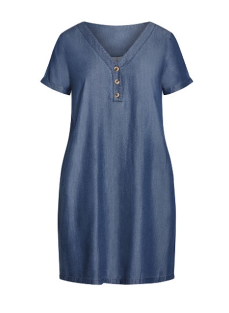 Avenue Button Detail V-Neck Dress 