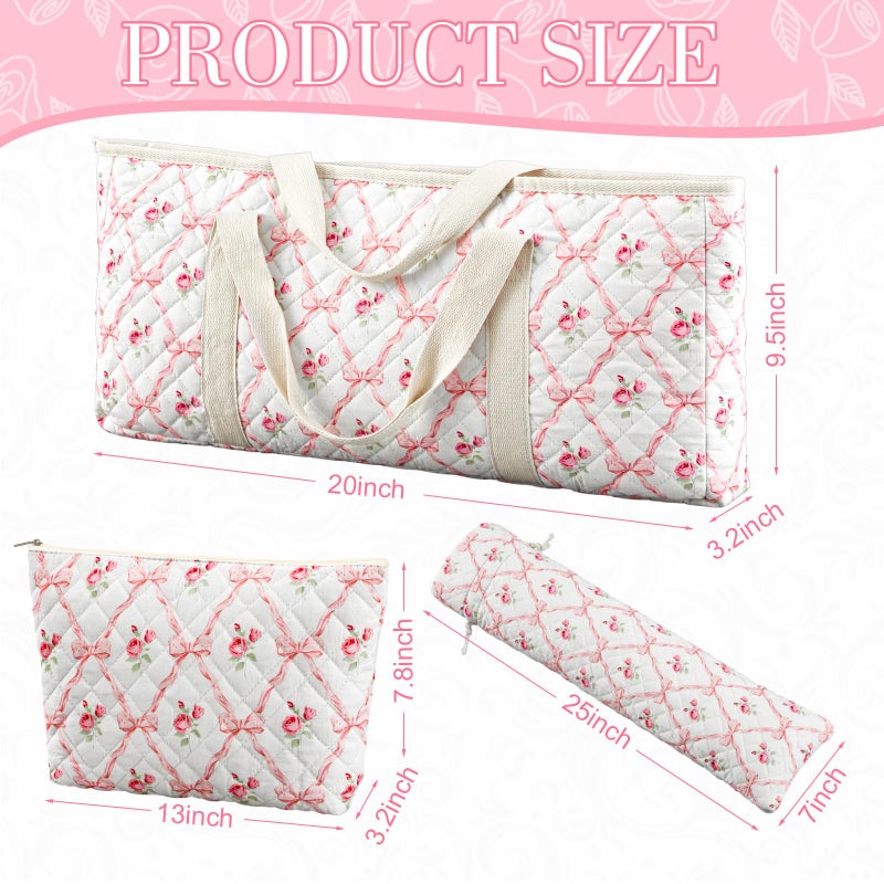 Shinylin 3 Pcs Empty Mahjong Bag Set, Thickened Pink Bow Quilted Carrying Bag Set with Two Wrappers, Card Bags, Mahjong Racks and Card Pusher Drawstring Bags (Case Only) - Image 3