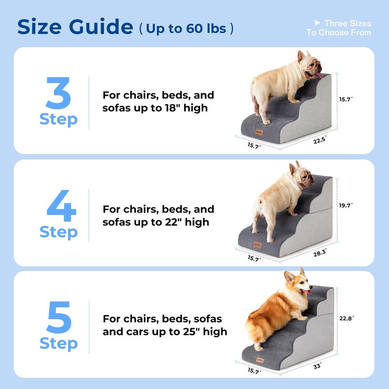 ZOMISIA Dog Stairs Ramp for High Beds Up to 25" H - 5 Step Pet Stairs for Small to Large Dogs, 35D Foam Dog Steps for Couch with Non-Slip Bottom Grey - Image 5