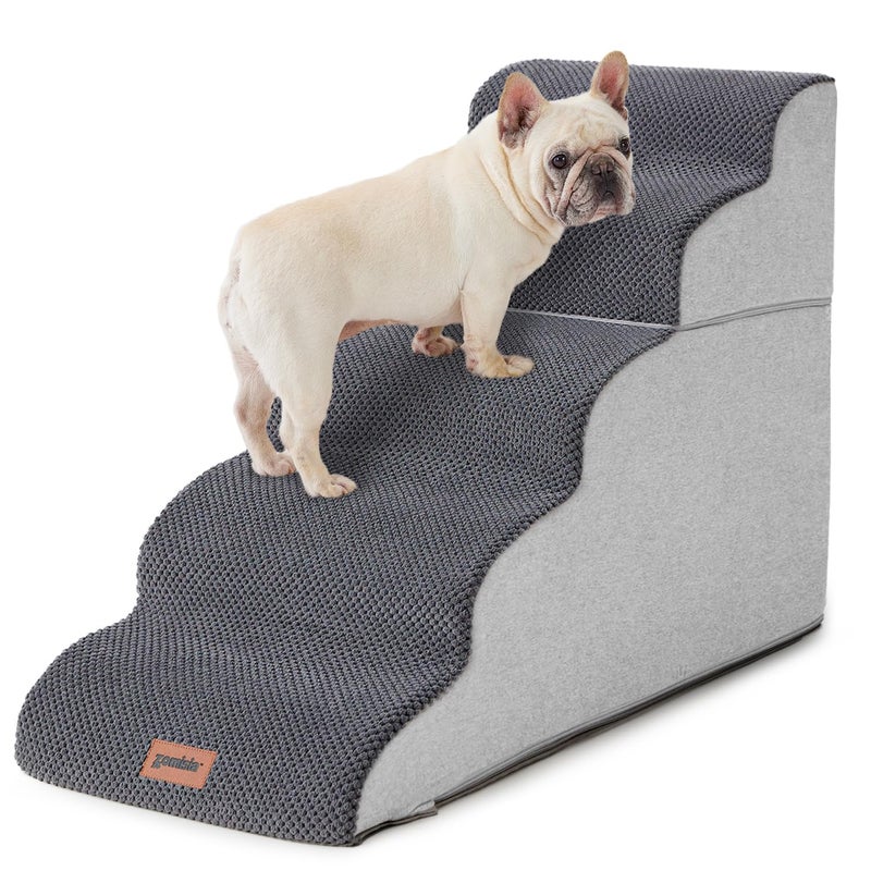 ZOMISIA Dog Stairs Ramp for High Beds Up to 25" H - 5 Step Pet Stairs for Small to Large Dogs, 35D Foam Dog Steps for Couch with Non-Slip Bottom Grey - Image 1