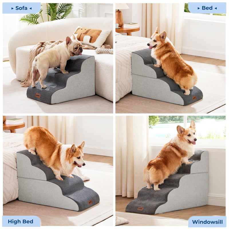 ZOMISIA Dog Stairs Ramp for High Beds Up to 25" H - 5 Step Pet Stairs for Small to Large Dogs, 35D Foam Dog Steps for Couch with Non-Slip Bottom Grey - Image 3