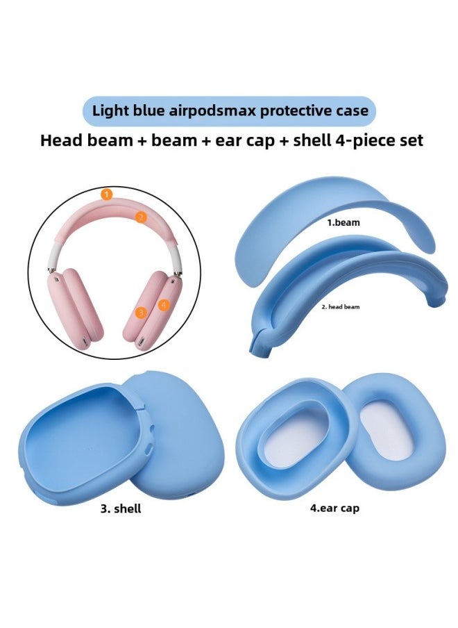 Generic For Apple Airpods Max Silicone Head Beam Protective Cover Beam Dust-proof Bluetooth Headset Ear Movers-Specifications:light Blue Four-piece Set (ear Cap Shell Of Head Beam)  - Image 1
