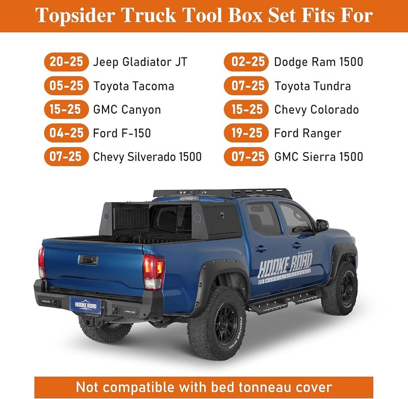 Hooke Road Topsider Truck Bed Tool Box for Jeep Gladiator JT, Toyota Tacoma, Tundra, Ford F-150, Ranger, Ram 1500, Silverado 1500, Colorado, Sierra 1500, Canyon - Heavy Duty Lockable Storage Box - Image 2