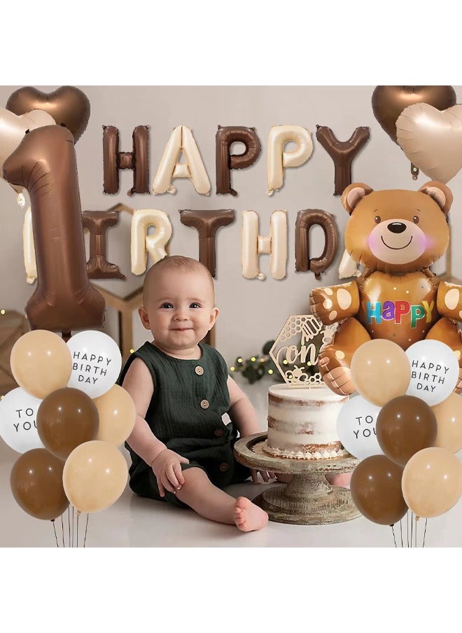 Zeemey - 1 Year Cute Bear Party Balloon Garland Set with Happy Birthday Banner,Perfect for Graduation Baby Shower Birthday Bachelorette Party Backdrop Decoration,Suitable for Indoor and Outdoor - Image 1