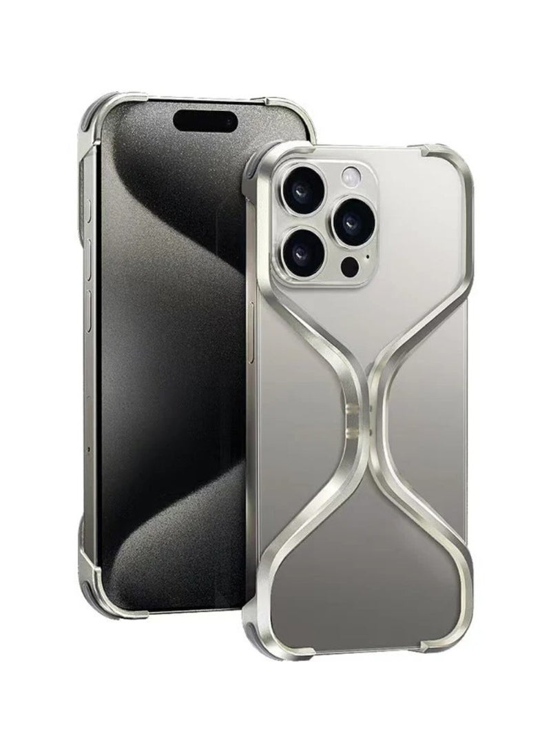 DIGI CORE iPhone 15 Pro Max Case Premium X-Grip Armor Frame Case iPhone 15 Pro Max Case 6.7" Metal Lightweight Simple X Shape Phone Case Frameless Aluminum Alloy Mobile Phone Cover For iPhone 15 Pro Max Back Cover Silver