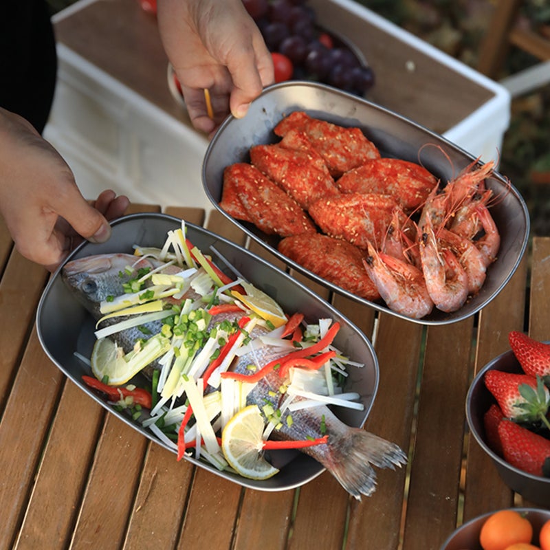 SOUUXIU Titanium Plate Camping Plate BBQ Plate Fish Plate Ultra-Lightweight Stackable and Portable Health-Grade 106g Salad Plates - Image 2