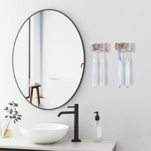 PARKMANI 2 PCS Toothbrush Holders Wall Mounted with Cover, Electric Tooth Brushing Holder for Bathroom, 2 Slots Self Adhesive Toothbrush Organizer, Toothbrush Stand for Family, Kids (2, White Marble) - Image 2