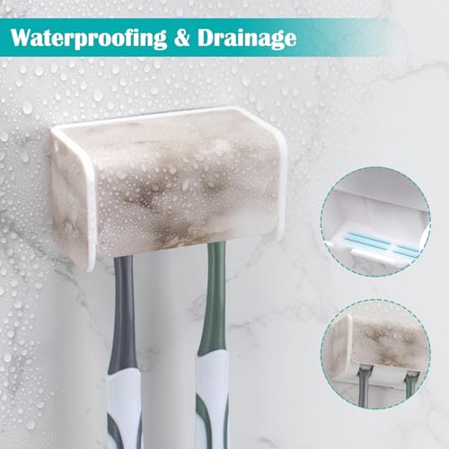 PARKMANI 2 PCS Toothbrush Holders Wall Mounted with Cover, Electric Tooth Brushing Holder for Bathroom, 2 Slots Self Adhesive Toothbrush Organizer, Toothbrush Stand for Family, Kids (2, White Marble) - Image 3