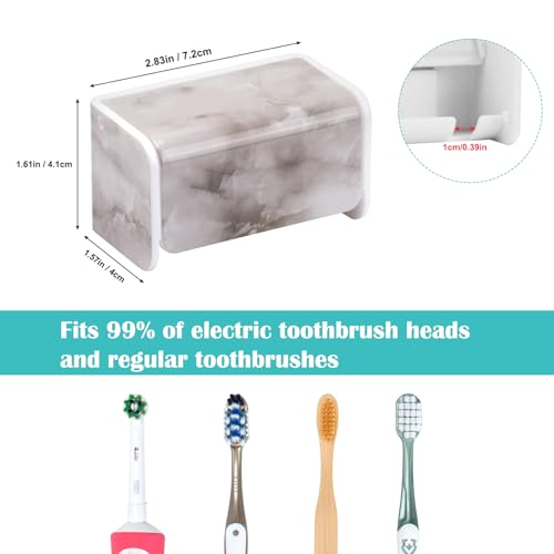 PARKMANI 2 PCS Toothbrush Holders Wall Mounted with Cover, Electric Tooth Brushing Holder for Bathroom, 2 Slots Self Adhesive Toothbrush Organizer, Toothbrush Stand for Family, Kids (2, White Marble) - Image 5