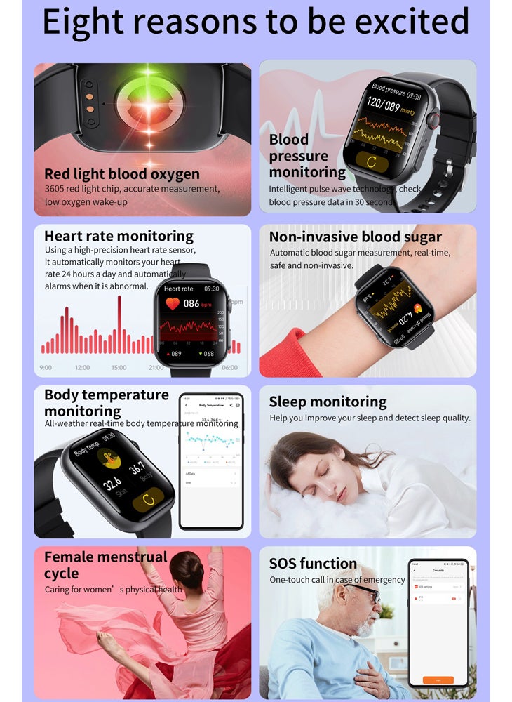 Chomel - F59 Smart Watch Heart Rate Blood Pressure Blood Oxygen Monitoring SOS Fall Alarm Non-Invasive Blood Sugar Sports Watch Wireless Bluetooth Call - Image 1