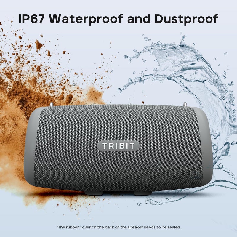 Tribit مكبر صوت بلوتوث محمول من تريبيت ستورم بوكس لافا، 80 واط مكبر صوت لاسلكي عالي الصوت، 24 ساعة وقت تشغيل، مقاوم للماء IP67، BT5.4، EQ مخصص، XBass، ميكروفون مدمج، اقتران TWS للتخييم/الشاطئ/السفر/في الهواء الطلق (رمادي) - Image 5