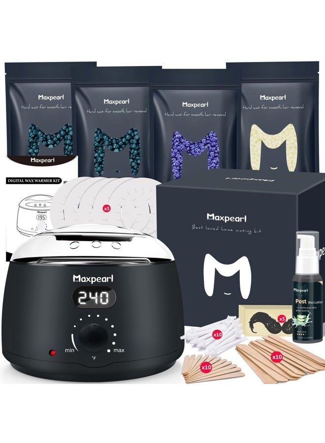 Maxpearl Digital Waxing Kit - Women Men Hard Wax Melt Warmer Kit for Hair Removal - Sensitive Skin, Eyebrows, Face, Underarms, Brazilian, Bikini, Legs - Image 1