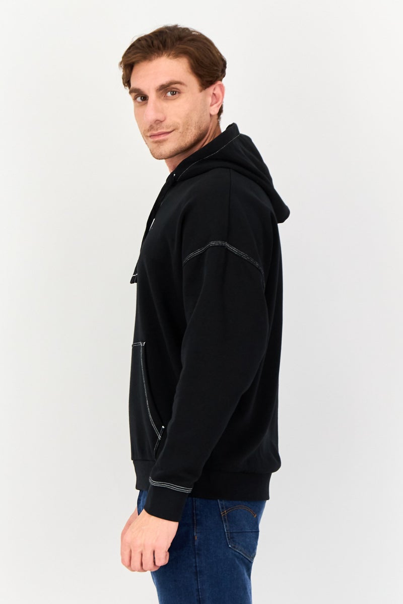 Celio Men Embroidered Long Sleeve Hoodie, Black - Image 3