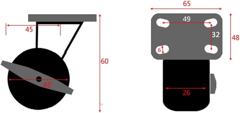 Heavy Duty 1.5 Inch Side Brake Casters 80KG Load Capacity for Carts Furniture 2Pcs - Image 3