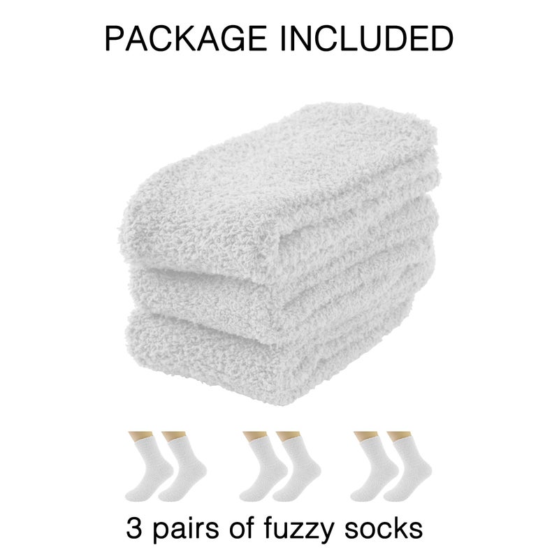 OVOV 3 Pairs White Fuzzy Socks Men Winter Warm Cozy Fluffy Slipper Socks Soft Comfy Fleece Sleep Stockings - Image 2