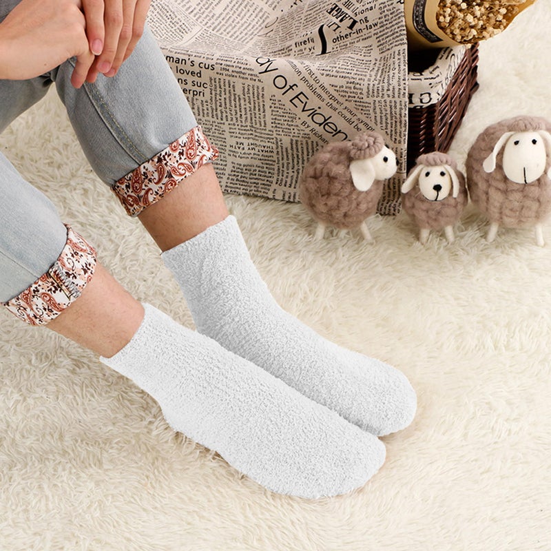 OVOV 3 Pairs White Fuzzy Socks Men Winter Warm Cozy Fluffy Slipper Socks Soft Comfy Fleece Sleep Stockings - Image 5