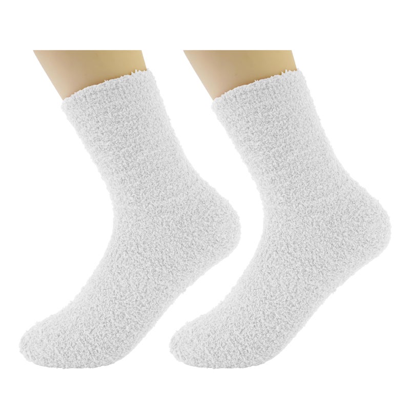 OVOV 3 Pairs White Fuzzy Socks Men Winter Warm Cozy Fluffy Slipper Socks Soft Comfy Fleece Sleep Stockings - Image 1