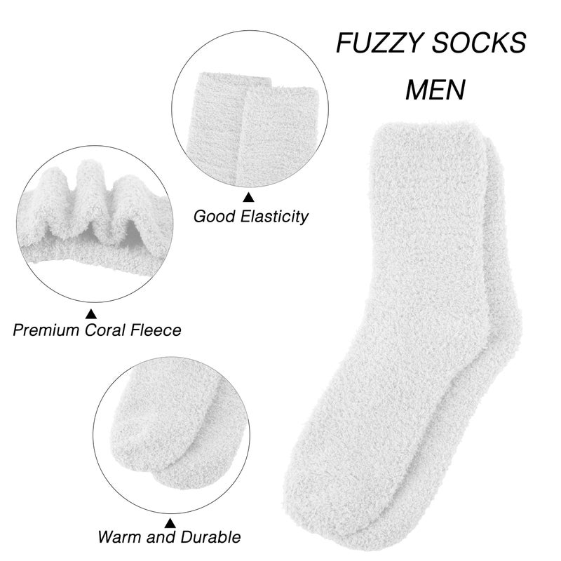 OVOV 3 Pairs White Fuzzy Socks Men Winter Warm Cozy Fluffy Slipper Socks Soft Comfy Fleece Sleep Stockings - Image 3