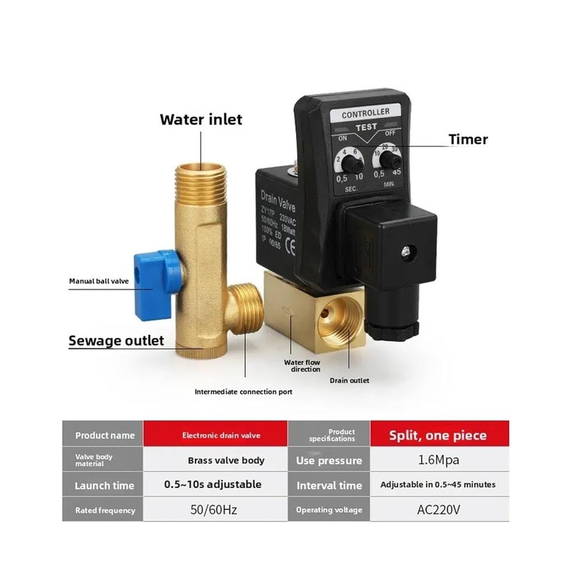 Split Body Type AC220V Electric Timer Auto Water Valve For Air Compressor Condensate Drain - Image 3