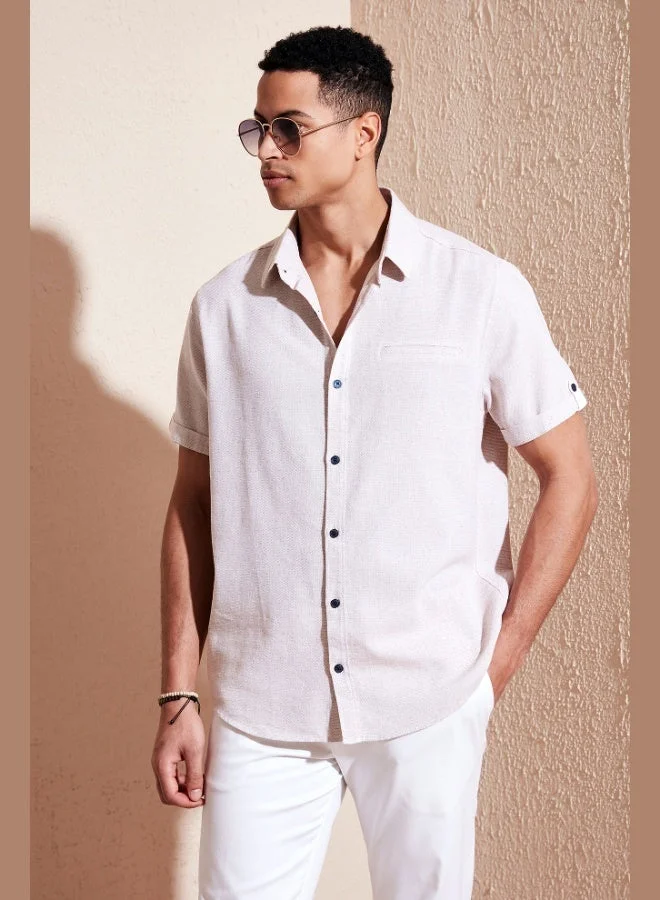 Buratti  Buratti 100% Cotton Linen Look Slim Fit Short Sleeve Shirt Men's SHIRT CF21S111766 for Men | Best Price UAE