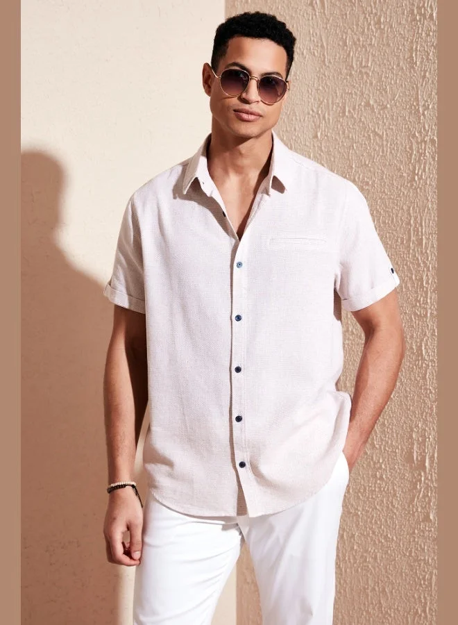 Buratti 100% Cotton Linen Look Slim Fit Short Sleeve Shirt Men's SHIRT CF21S111766