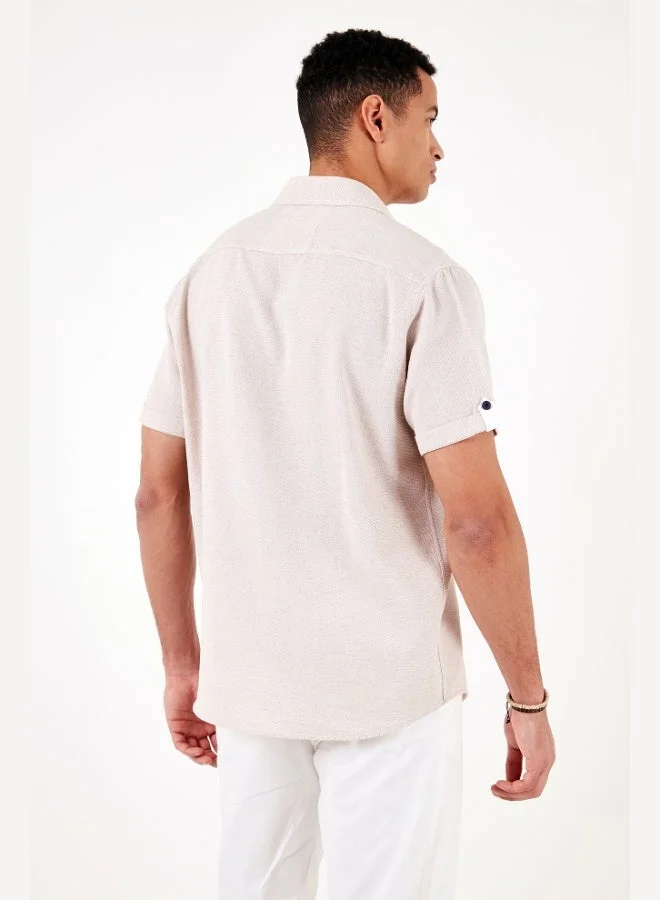 Buratti  Buratti 100% Cotton Linen Look Slim Fit Short Sleeve Shirt Men's SHIRT CF21S111766 for Men | Best Price UAE