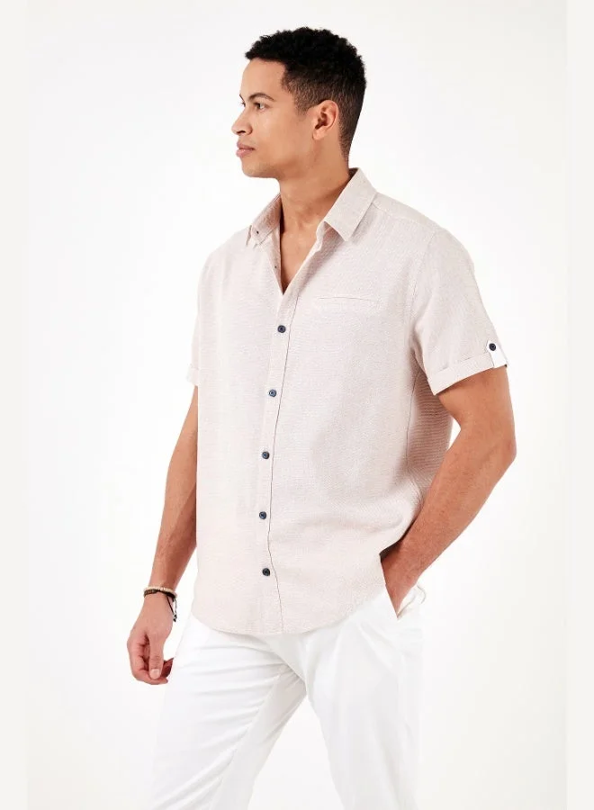 Buratti  Buratti 100% Cotton Linen Look Slim Fit Short Sleeve Shirt Men's SHIRT CF21S111766 for Men | Best Price UAE