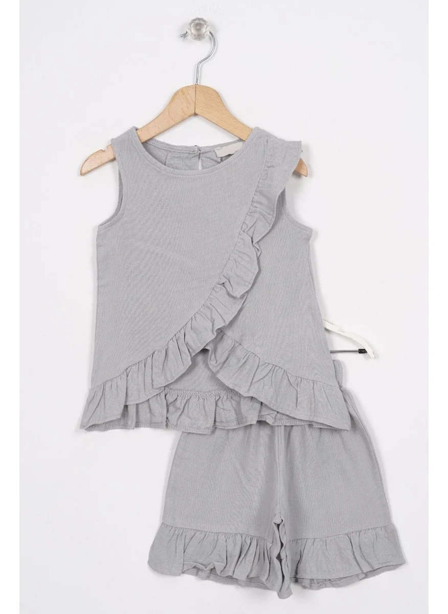 Zepkids Gray Color Girl Shorts Set with Frills on Front and Hem