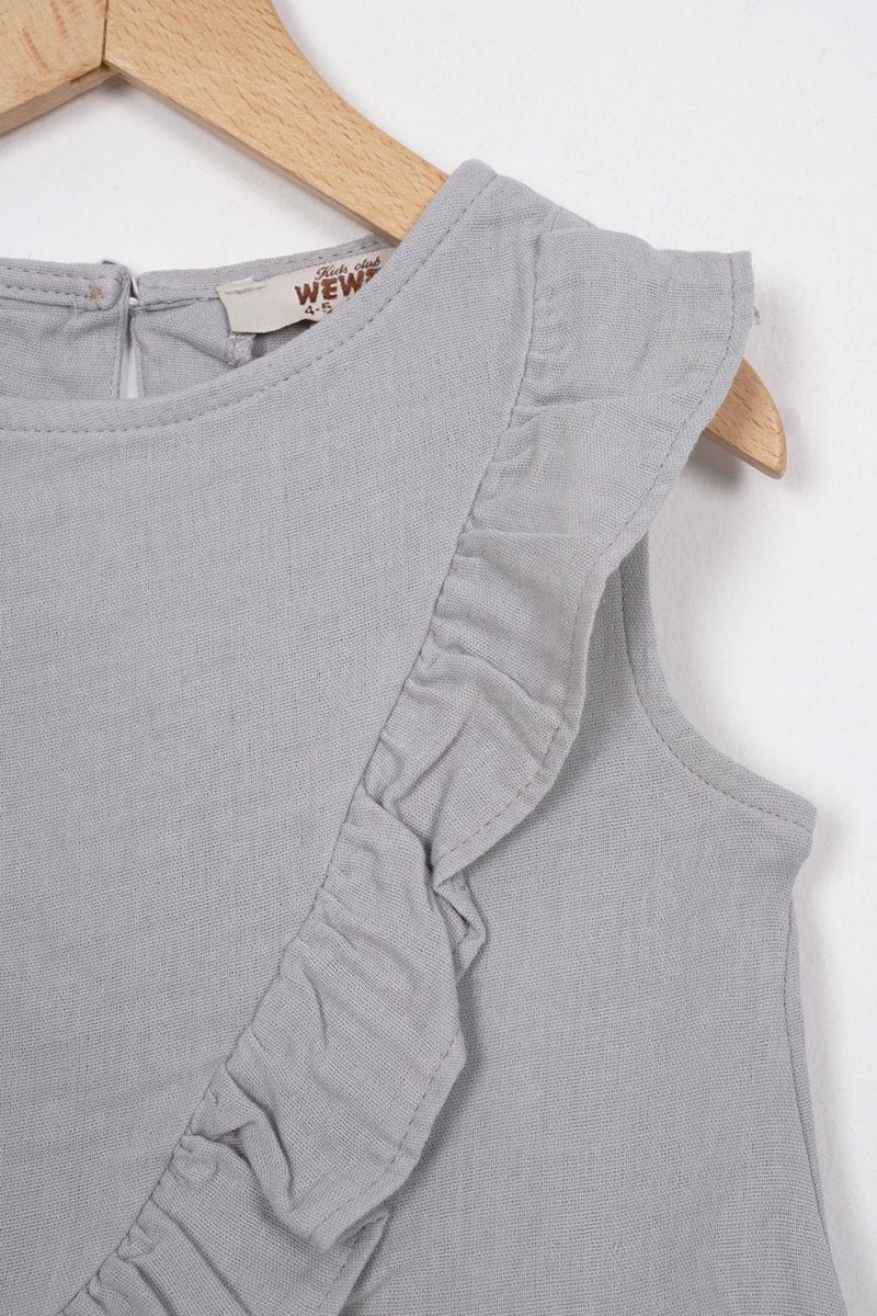 Zepkids Gray Color Girl Shorts Set with Frills on Front and Hem  - Image 2