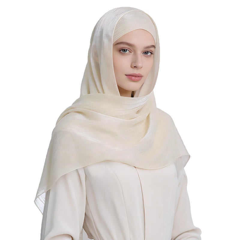 HURESON Women Premium Hijab Head Scarf Lightweight Shimmer Scarves Crepe Wedding Shawls and Wraps for Evening Dresses Shiny (Off white 15#) - Image 2