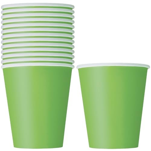 Unique Party Lime Green Solid Paper Cups - 9 oz (Pack of 14) - Elegant & Eco-Friendly Party Drinkware - Perfect for Birthdays, Showers, & Special Celebrations - Image 1