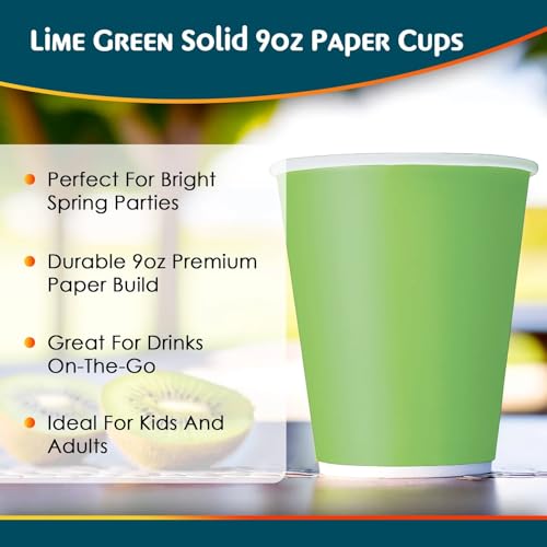 Unique Party Lime Green Solid Paper Cups - 9 oz (Pack of 14) - Elegant & Eco-Friendly Party Drinkware - Perfect for Birthdays, Showers, & Special Celebrations - Image 5