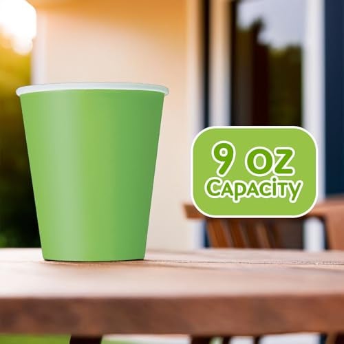 Unique Party Lime Green Solid Paper Cups - 9 oz (Pack of 14) - Elegant & Eco-Friendly Party Drinkware - Perfect for Birthdays, Showers, & Special Celebrations - Image 4