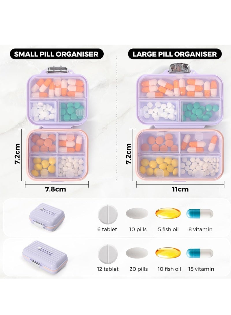 لبونير منظم أقراص للسفر، علبة أقراص محمولة لحفظ الأقراص لمدة 7 أيام علبة أقراص مضادة للرطوبة وحافظة فيتامينات يومية مضادة للرطوبة للفيتامينات والمكملات الغذائية ومتعقب الأدوية (بنفسجي كبير) - Image 3