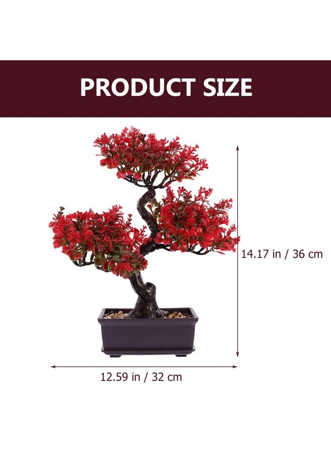 دويتول شجرة بونساي اصطناعية من DOITOOL، نبات صناعي صغير أحمر اللون، نبات صناعي داخلي في وعاء، مناسب لطاولة المنزل والمكتب وغرفة النوم وغرفة المعيشة وديكورات المزرعة، ارتفاع 14 بوصة - Image 3