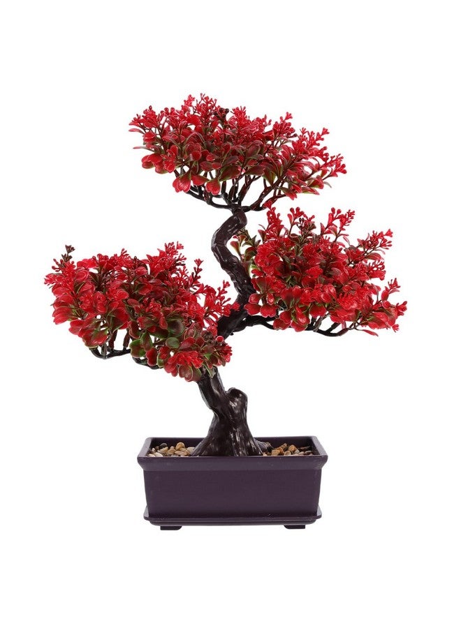 دويتول شجرة بونساي اصطناعية من DOITOOL، نبات صناعي صغير أحمر اللون، نبات صناعي داخلي في وعاء، مناسب لطاولة المنزل والمكتب وغرفة النوم وغرفة المعيشة وديكورات المزرعة، ارتفاع 14 بوصة - Image 1