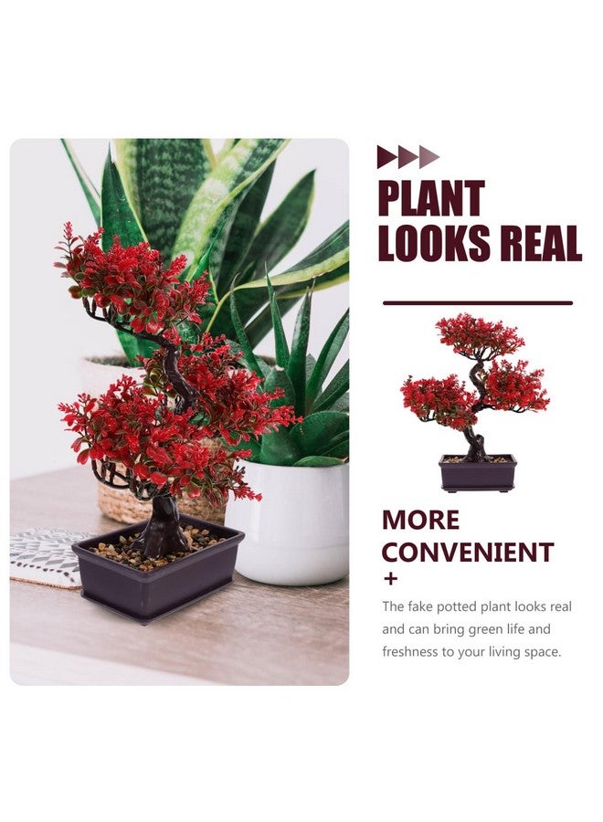 دويتول شجرة بونساي اصطناعية من DOITOOL، نبات صناعي صغير أحمر اللون، نبات صناعي داخلي في وعاء، مناسب لطاولة المنزل والمكتب وغرفة النوم وغرفة المعيشة وديكورات المزرعة، ارتفاع 14 بوصة - Image 5