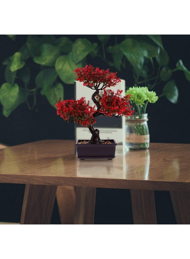 دويتول شجرة بونساي اصطناعية من DOITOOL، نبات صناعي صغير أحمر اللون، نبات صناعي داخلي في وعاء، مناسب لطاولة المنزل والمكتب وغرفة النوم وغرفة المعيشة وديكورات المزرعة، ارتفاع 14 بوصة - Image 2