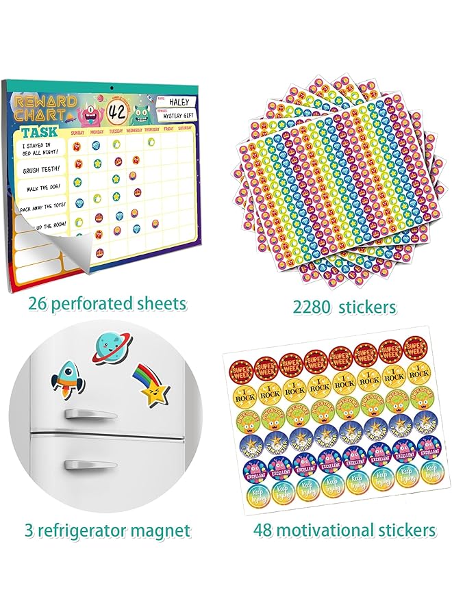 erorex Kids Behavior Reward Chart With 26 Chore Charts And 2280 Stickers Motivate Responsibility And Good Habits Family Planner Educational Routine Behavior Chart White Board Wall For Home Office  - Image 5