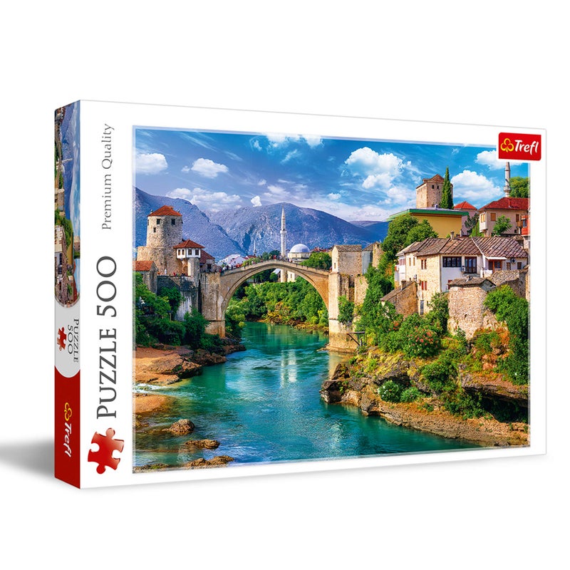 Trefl Old Bridge in Mostar, Bosnia and Herzegovina 500 Piece Jigsaw Puzzle Red 19"x13" Print, DIY Puzzle, Creative Fun, Classic Jigsaw for Adults and Children from 10 Years Old - Image 1