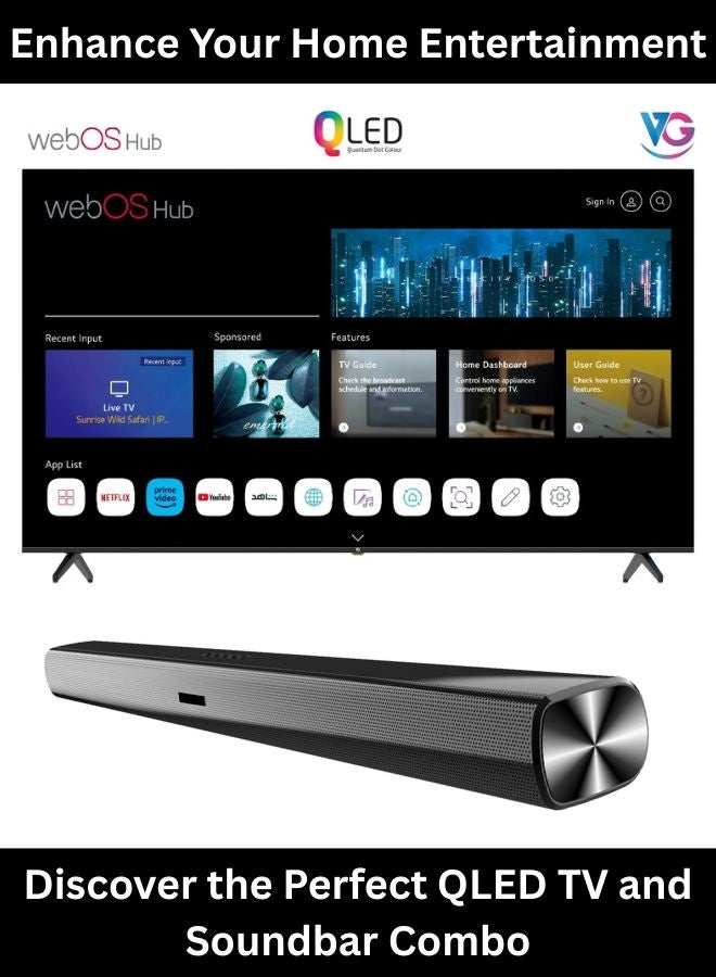 VG حزمة VG من تلفاز QLED ذكي 85 بوصة 4K UHD (محور WebOS، لوحة من الدرجة A+، جهاز تحكم سحري، صوت دولبي) مع مكبر صوت (بلوتوث، راديو FM، صوت قنوات 2.0) - Image 2