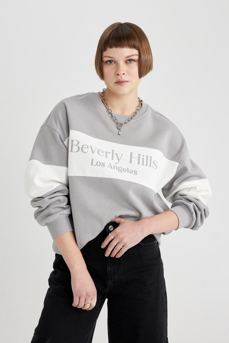 DeFacto Woman Relax Fit Crew Neck Printed Thick Sweatshirt  - Image 1