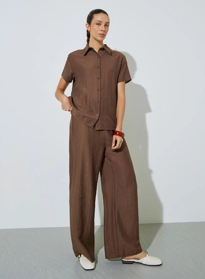 Styli Solid Oversized Short Sleeves Shirt and Wide Leg Pants Co-Ords
