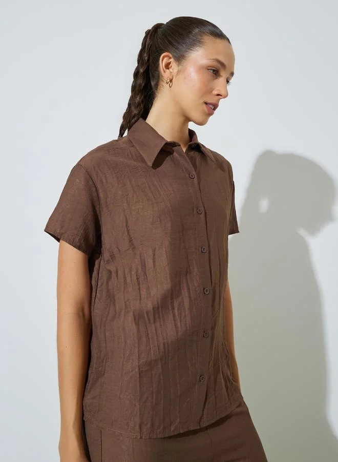 Styli Solid Oversized Short Sleeves Shirt and Wide Leg Pants Co-Ords