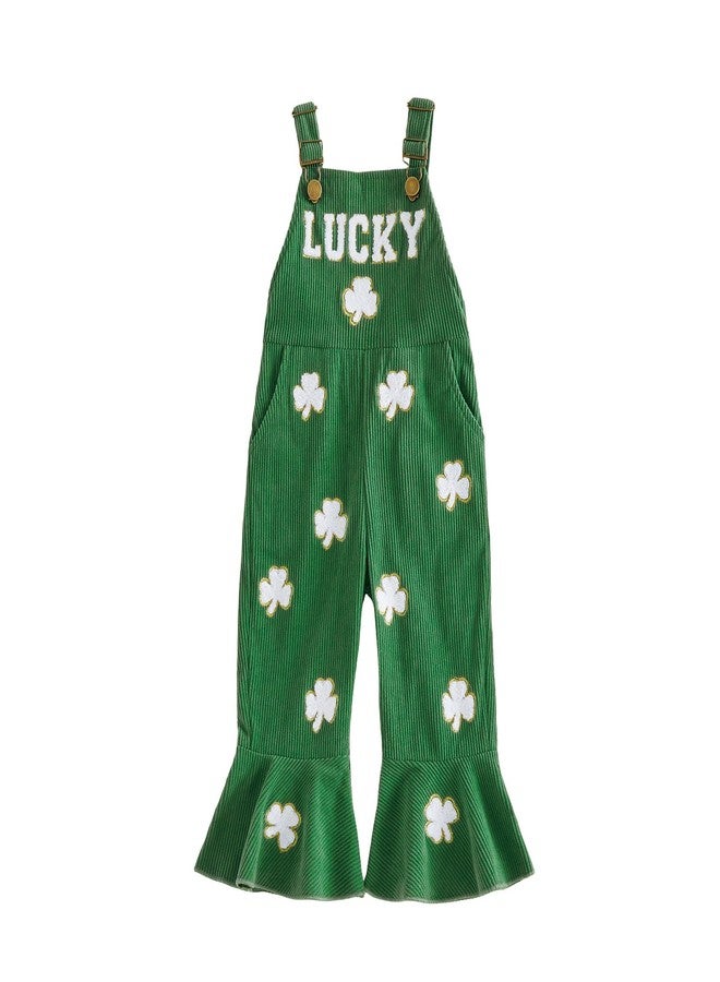 Rtnnsbbfcm Toddler Baby Girl St Patricks Day Outfit Lucky Girl Overalls Bell Bottoms Shamrock Romper Jumpsuit Clothes (Lucky Green, 3-4 Years) - Image 1