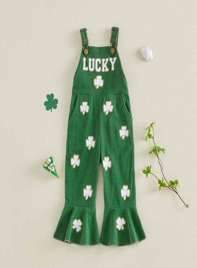 Rtnnsbbfcm Toddler Baby Girl St Patricks Day Outfit Lucky Girl Overalls Bell Bottoms Shamrock Romper Jumpsuit Clothes (Lucky Green, 3-4 Years) - Image 5