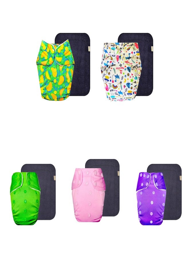 Dumbledo Premium Cloth Diaper with Gray Insert (Pack of 5) | Dry Feel and Comfortable | Reusable & Washable | Travel Friendly | Worry-Free Diapering | 3 Months - 3 Years | Unisex Baby - Image 1